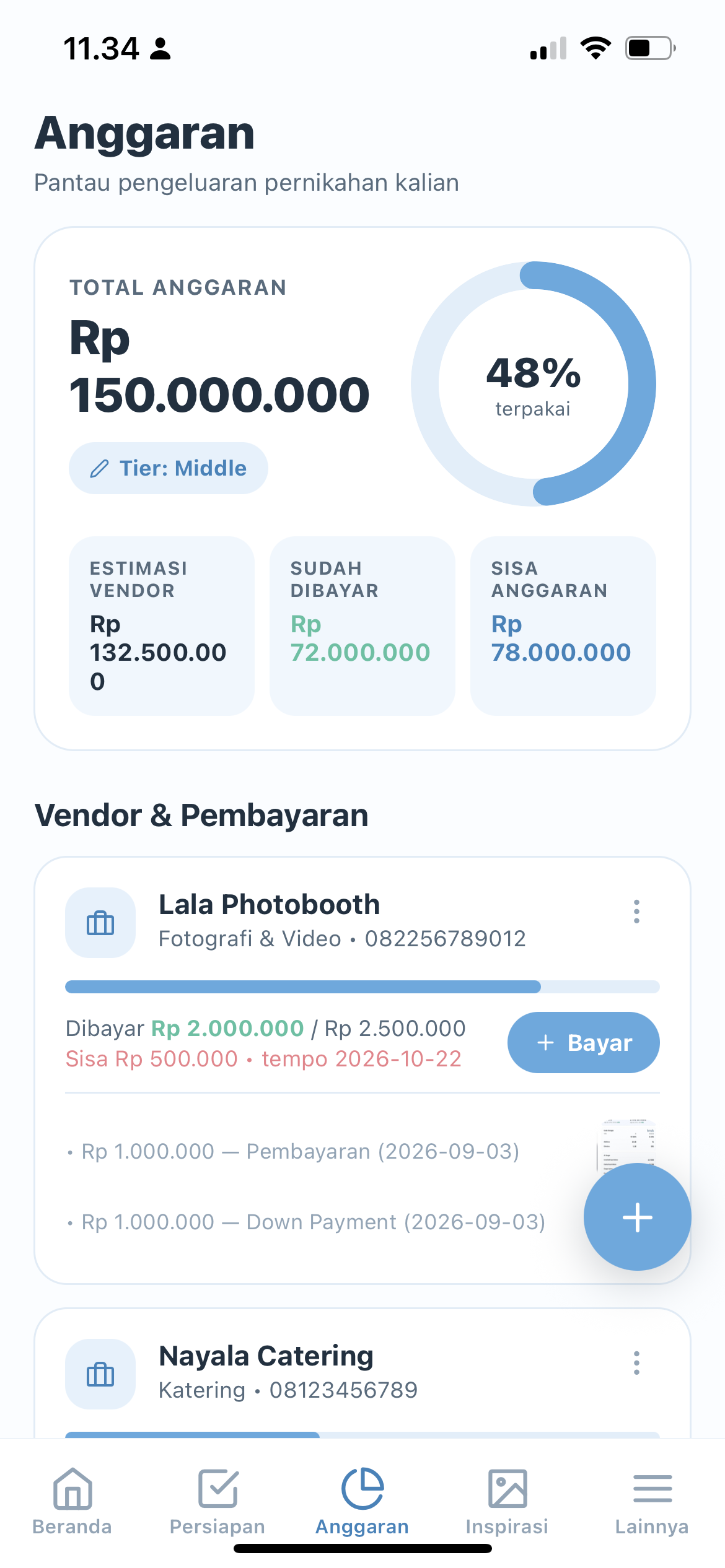 Tampilan Anggaran di aplikasi Hai Caten